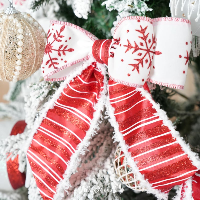 MAYREEL 2.5 Inch Red and White Christmas Ribbon Wired Candy Cane for Christmas Trees Wreaths Tree Toppers Crafts Home Decor Gift Wrapping 6 Rolls Total 36 Yards - Image 4